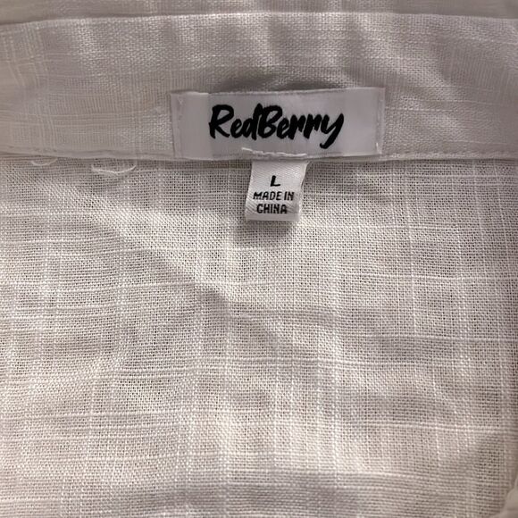 Red Berry white linen flowy boho buttonfront top NWOT L - Picture 7 of 12